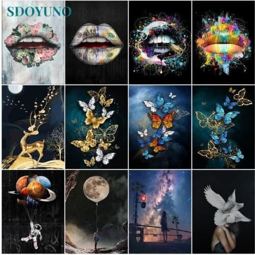 SDOYUNO Butterfly Paint By Numbers Oil Painting By Numbers On Canvas Mouth 40x50cm Frameless DIY Moon Scenery Home Decor