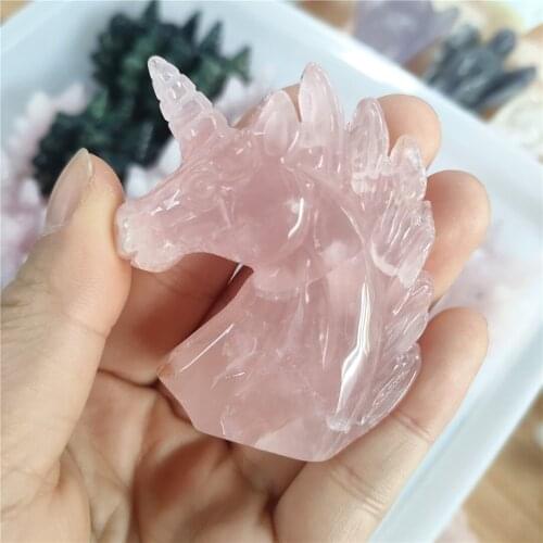 Natural rose quartz crystals unicorn carved gemstones animals reiki healing stones for home decor
