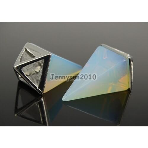 Natural White Opalite Gems Stones Pyramid Pointed Healing Reiki Chakra Silver Pendant Beads Necklace Jewelry 5Pcs/Pack