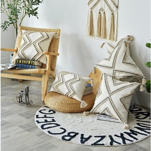 Tassels Cushion Cover 30x50cm/45x45cm Beige Cross Embroidery Pillow Cover Living Room Home Decor PillowCase Sofa Pillow Sham