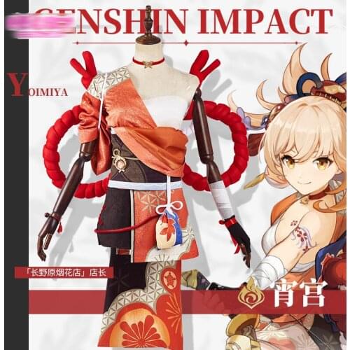 New! Yoimiya Cosplay Game Genshin Impact Naganohara Fireworks Store Manager Cos Womens Kimono Costume full set B