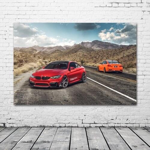Supercar B M W M4 Orange Car Red Car Sport Car Vehicle Posters Home Decor Wall Art Canvas Printed Room Decoration