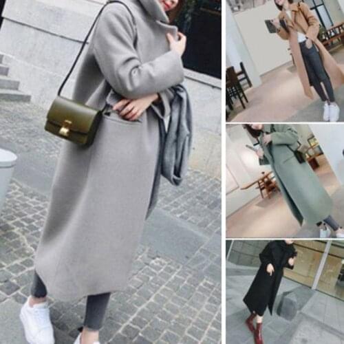 2020 Fashion Solid Color Thick Pocket Women Autumn Winter Warm Long Coat Outwear Hot