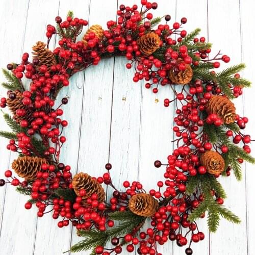 45cm Red Artificial Berry Christmas Wreath Rattan Decorations Berries Festive Shop Window Door Hanging Wreaths With Pinecones