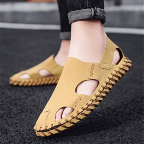 Slippers Summer For Mens Large Size Sandals Breathable Outdoor Foot Wrapping Middle-Aged Driving Beach Comfortable Shoes 2021