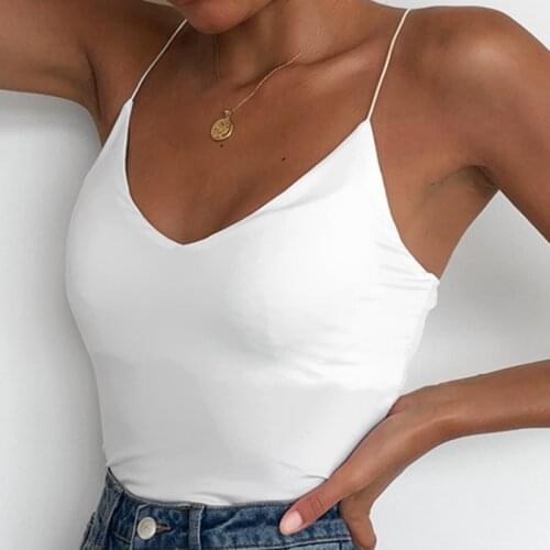 Spaghetti Strap Top V Neck Off Shoulder Sleeveless Solid Color Backless Basic Tops Female Breathable 2020 Camisole