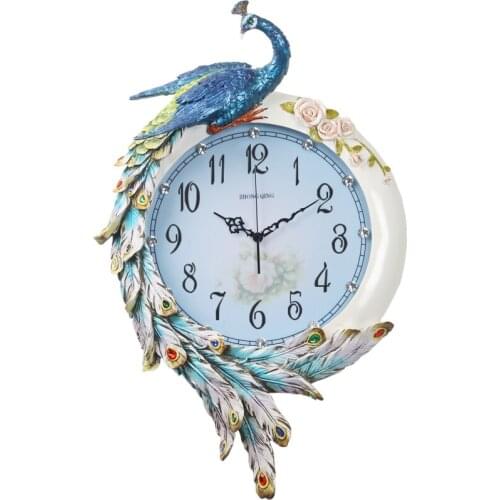 Zegar Luxury Creative Peacock Wall Clock Luxury Silent Retro Wall Watches Living Room Antique Gold Bar Duvar Saati Home Decor