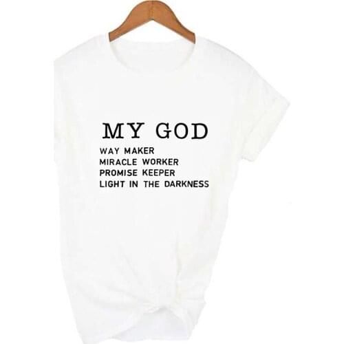 Way Maker Miracle Worker My God Christian Women T-shirt Summer Short Sleeve T Shirt Letter Graphic Streetwear Tees Female