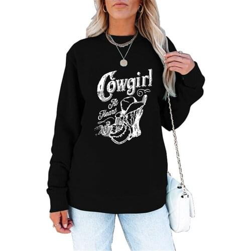 Cowgirl At Heart Print Autumn Winter Clothes Women Sweatshirts Cactus Hat Riding Boots Graphic Harajuku Hoodie Long Sleeve Tops