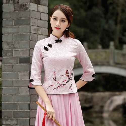 Cheongsam Top Qipao 2021 News Floral Elegant Traditional Chinese Clothing for Women Chinese Shirts Dress Wedding Vestidos Tang