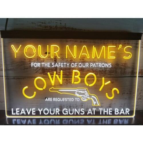0S029 Name Personalized Custom Cowboys Leave Your Guns At The Bar Beer Dual Color LED Neon Sign