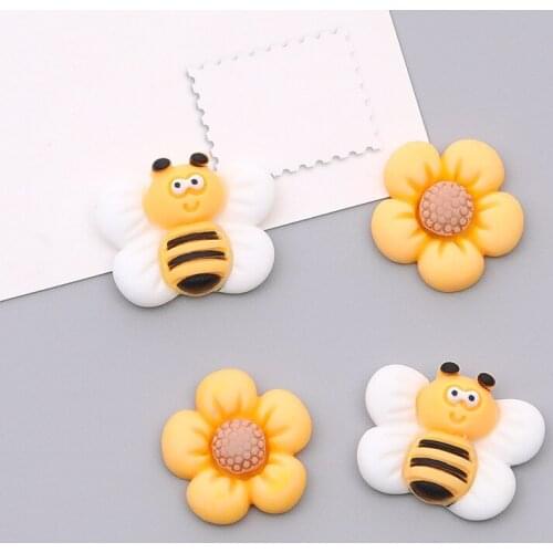 10 PCS Cartoon Yellow Bees Flowers Diy Resin Handmade Accessories For Jewelry Making