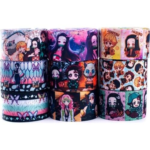 10yards 22/25/38mm cute Japanese cartoon Kimetsu No Yaiba kamado nezuko butterfly pattern printed grosgrain ribbon for decoratio