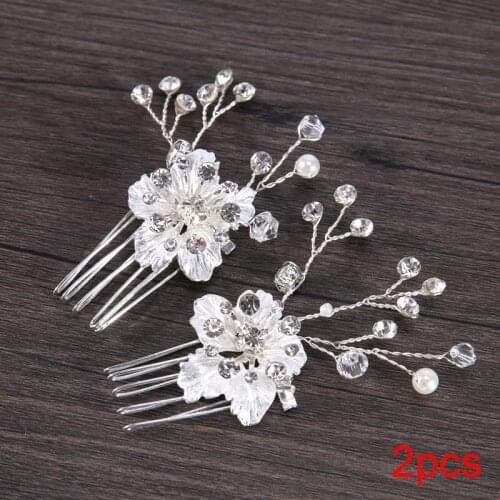 2 pcs Delicate Small Hair Combs For Women Crystal Floral Comb Bride Hair Accessories Wedding Noiva Flower Hair Comb Headdres VL