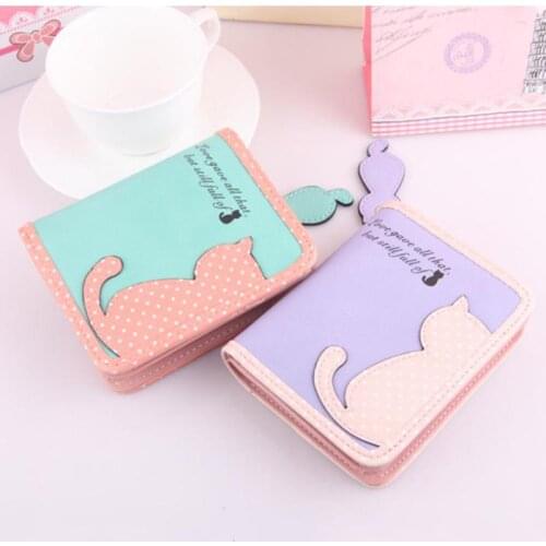 2021 New Ins Hot Lady Women VintagePU Leather Wallet Elegant Cute Cat Zipper Purse Shortall-match Card Holder