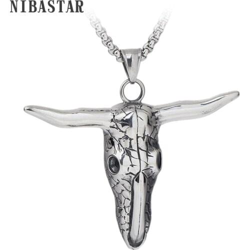 316L STAINLESS STEEL Mans Jewelry 3D Bull OX Horn Pendant Super Big Necklace Bull Vintage Gift For Men