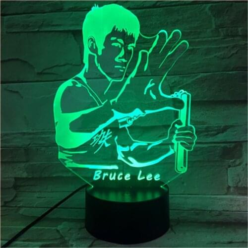 3D Night Light Lamp Famous Chinese Kungfu Bruce Lee Model Multicolor Led Lighting Touch Button Home Decor 593