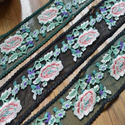 7Cm Width(2Yds/lot)Green Mesh Color Flower Embroidery DIY Lace Trim for Garments and Wedding Decoration-16082101