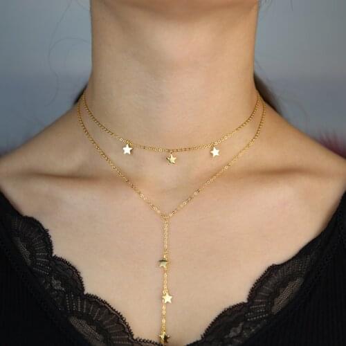 925 Sterling Silver Long Tassel Star Pendant Necklace Fashion Double Layer Chain Choker Dancing Necklace for Women Party Jewelry
