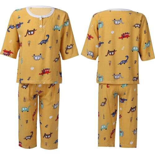 Kids Pajamas Set Cotton Summer Girls Sleepwear Outfits Cute Printed T-shirt Tops Pants Boys Pyjamas Sets Children Home Clothes