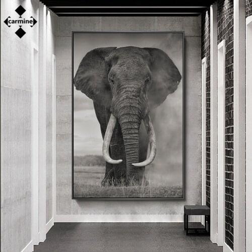 Home Interior Decor African Elephant Wall Art Poster Modern Black and White Poster and Print Frameless Canvas Picture for Decor