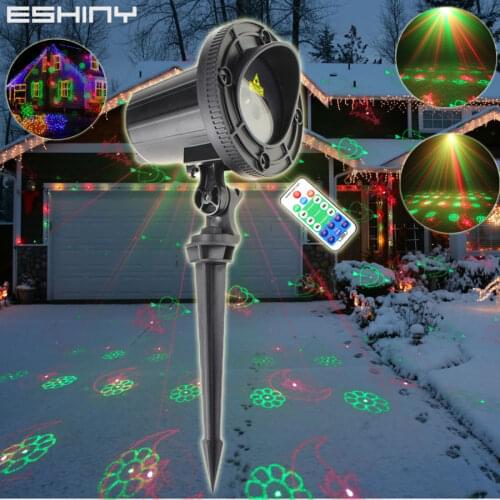 ESHINY Outdoor WF R&G Laser 12 Christmas Patterns Projector Remote Landscape Coffee Dance Club Party Holiday Garden Light T75D25