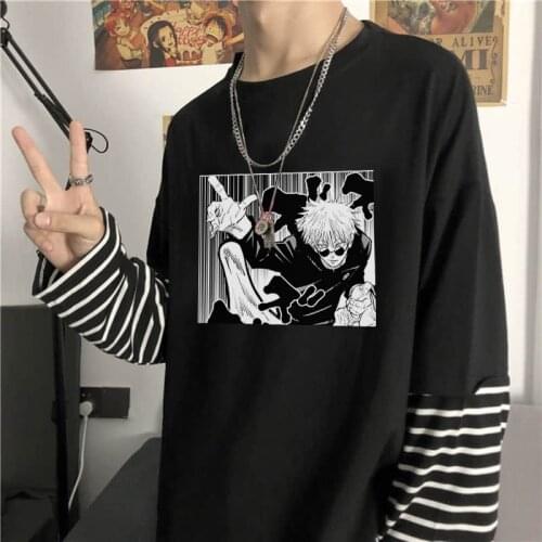 Harajuku Latest Anime Jujutsu Kaisen Manga Mens T-shirt Unisex Cartoon Gojo Satoru Summer Tshirt Male Streetwear Stripes Tops