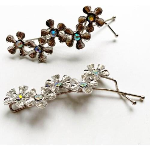 Korean Hair Accessories Kids Girls Tiara Hair Clip Rhinestone Retro Flower Hairpin Twist Wedding Hair Jewelry