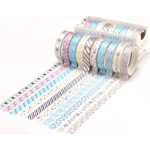 10Rolls/Set Washi Tape Scrapbooking Planner Masking Tape Label Sticker Stationery Decoration Foil Slim Adhesive Tape