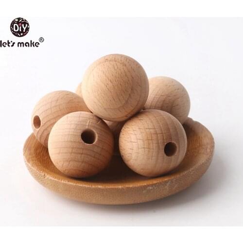Lets Make 100PC Wooden Teether Chewable 8-20mm Round Beads Ecofriendly Unfinished Beech Beads DIY Craft Wooden Custom Logo