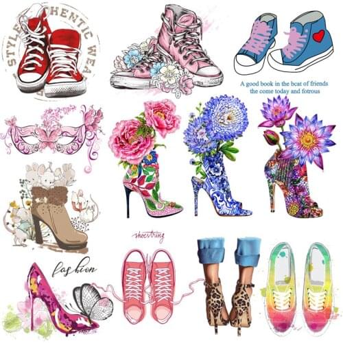 Fashion Crystal Shoes Transfer For Clothing Iron On High Heels Heat vinyl Transfers For Clothes Applique Stickers For T-shirt