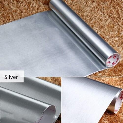 Silver Gold Thick Metal Brushed Elevator Door Stickers Refrigerator Furniture Renovation Waterproof Self-adhesive PVC Wallpaper