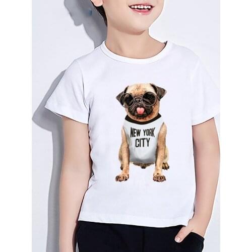 2021 New Fashion Hipster Cool Pug Print T-shirt Kids Funny Soft White Baby Girls Boys Tops Cute Children T-Shirt Clothes