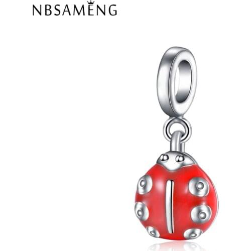 New Authentic 100% 925 Sterling Silver Bead Charm Red Ladybug Pendant Enamel Charms Fit Bracelets DIY Women Jewelry