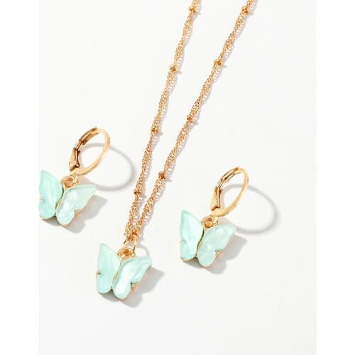 New Style 8 Colors Butterfly Pendant Necklace And Earrings Stainless Steel Fine Jewelry For Women Wedding/Birthday Party Gifts