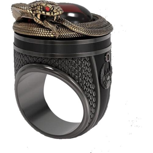 Ofertas Wholesale New Hot-selling Jewelry Two-color Retro Domineering Carved Snake Animal Copper Ring for Men