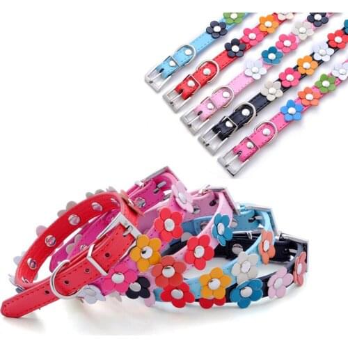 Dog Collar 3D Flowers Decoration PU Leather Durable Pet Necklace Comfortable Adjustable Chihuahua Puppy Cat Princess Collars