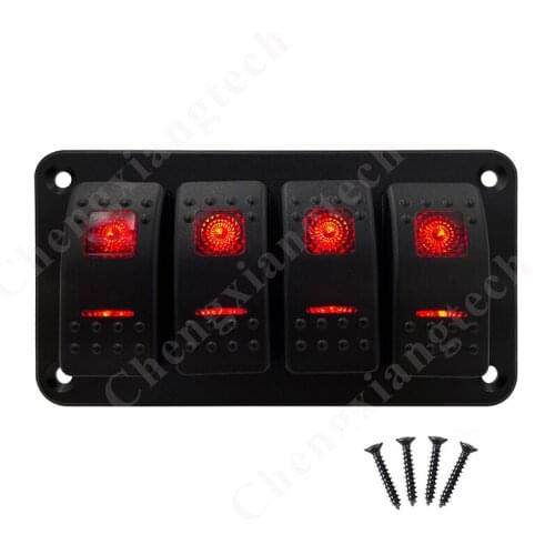 12V 24V 4 Gang Aluminum Red Led Light Rocker Toggle Switch Panel 5Pin On Off SPST Switch For Car Truck CaravanMarine Boats