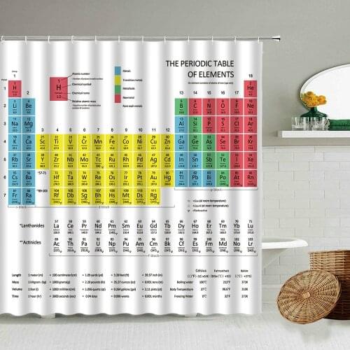 Periodic Table Shower Curtain Chemistry Table White Black Bathroom Wall Decoration With Hook Waterproof Polyester Screen Set
