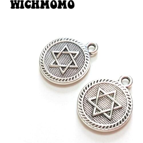 2019 New 15mm 10pieces/bag Zinc Alloy Hexagram Design Round Coin Charms for Necklace Bracelet Jewelry Accessories