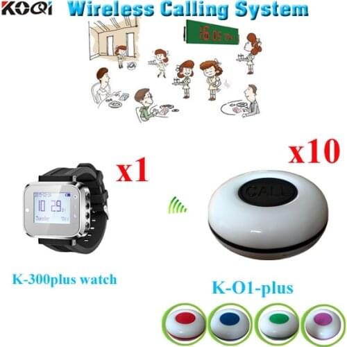 Restaurant Call System Call To Restaurant Wireless Watch Call Service ( 1pcs wrist watch+ 10pcs waterproof call button)