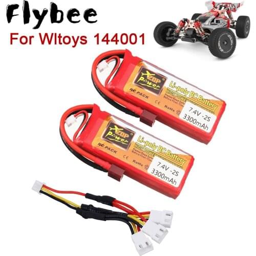 7.4v battery T Plug for Wltoys 144001 car 2s 7.4 V 3300mAh Lipo battery Charger for Wltoys 1/14 144001 RC car battery parts