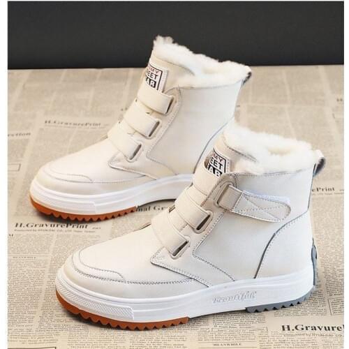 Warm Plush Winter Boots for Women Shoes Woman 2020 New Autumn Solid Leather Hook & Loop Chunky Sneakers Ankle Boots Plus Size