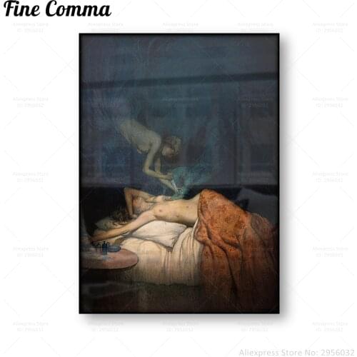 A Giant Claw Pierces the breast of a Sleeping Woman Vintage Poster Gothic Canvas Print Oddity Obscure Weird Wall Art Home Decor