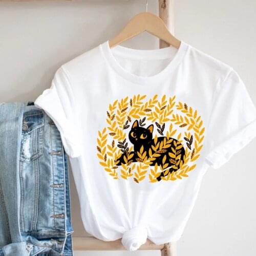 Women Clothing Spring Summer Cat Pet Fashion Cartoon Animal 90s Girl Clothes Print Tee Top Tshirt Female Graphic T-shirt