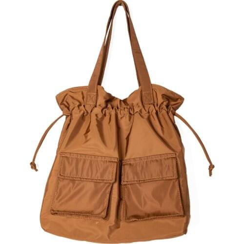 Women bag autumn new tote bag Nylon Ruched Vintage Solid Hasp Soft shoulder bag handbag high-capacity shopping bag dark style