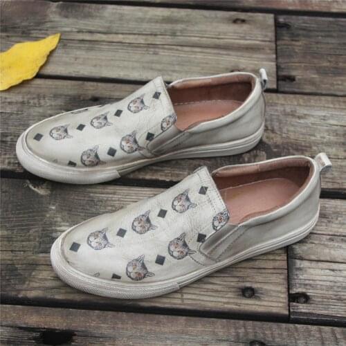 Handmade WomenS Low Top Fashion Leather Sneakers Hand-Painted Cats