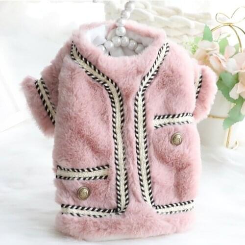 Winter Warm Coat for Dogs Fragrant Ins fur Soft Fleece Wool Coat Dog Clothes Bichon Puppy Wear Decorative Lines