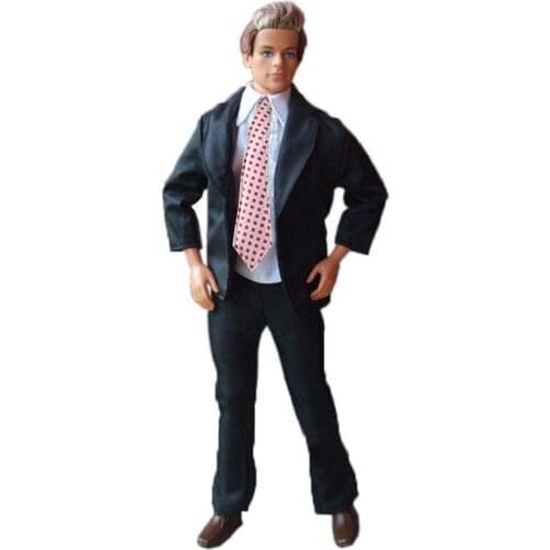 High Quality Formal Business Suit For Ken Boy Doll Outfits White Tops + Long Pant Coat 1Set Clothes For Ken 1/6 Doll Accessories