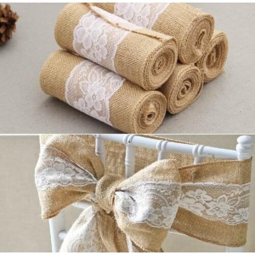 100pcs 15*240cm Naturally Elegant Burlap Lace Chair Sashes Jute Chair Tie Bow For Rustic Wedding Party Event Decoration SN706